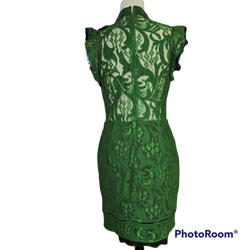 Anthropologie Adelyn Rae Green Lace Sheath Dress Flutter Sleeve Size S - Picture 6 of 11